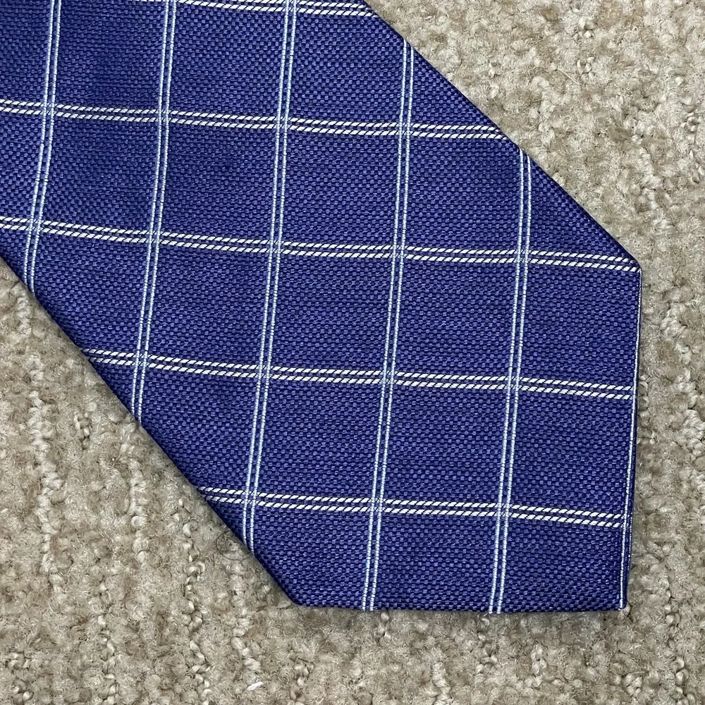 Brooks Brothers Makers Blue White‎ Windowpane Silk Tie Preppy Old Money